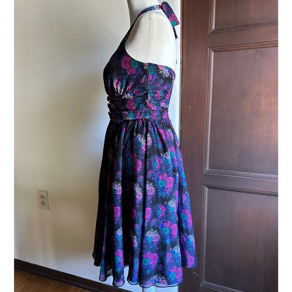 HELL BUNNY Vixen | Margot Dark Floral Halter Retro Dress | Size Small - Picture 4 of 7